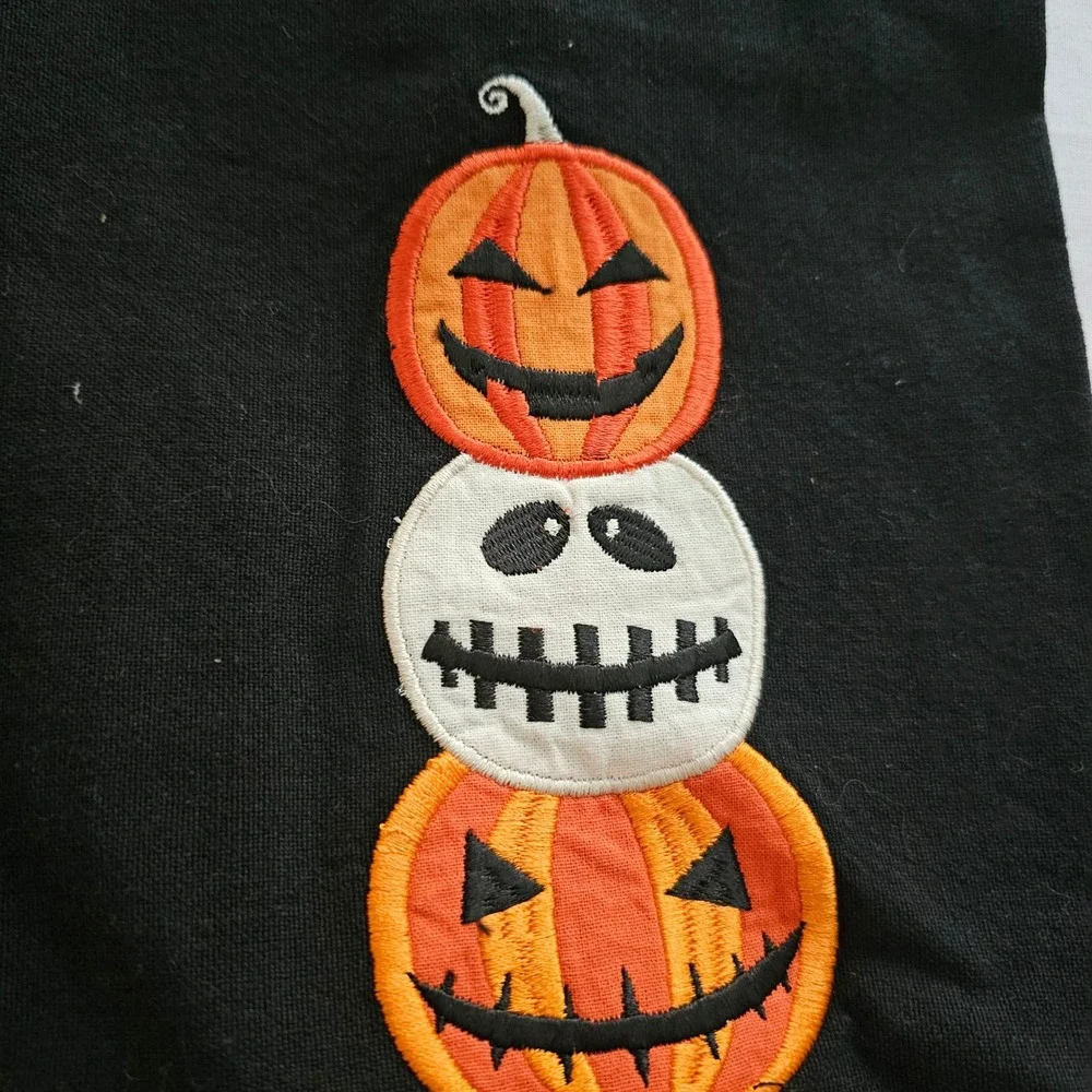 DII Halloween Kitchen Towels Set of 2 Black Striped Embroidered Pumpkins Cotton